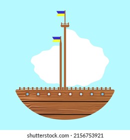 Ship vector icon. Vector icon of a ship with the flag of Ukraine. Ship of the world vector illustration. Boat in flat style.