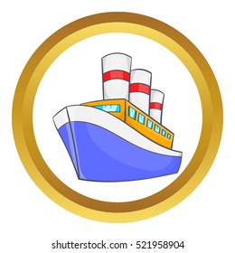 Ship vector icon in golden circle, cartoon style isolated on white background