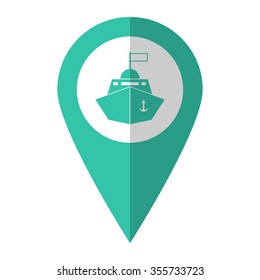 Ship - vector icon;  green map pointer