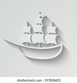 Ship vector icon - paper illustration with shadow on light background