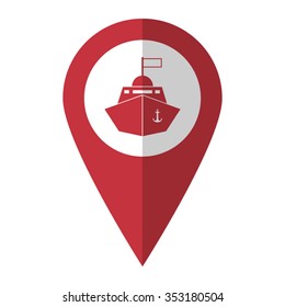 Ship - vector icon; red map  pointer