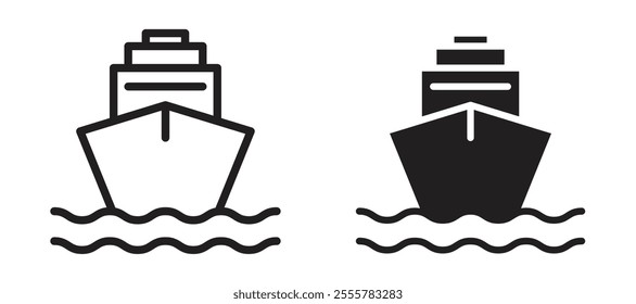 Ship vector icon set in black color.