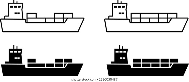 Сargo ship vector icon set. Ocean tanker symbol. Transportation container sign