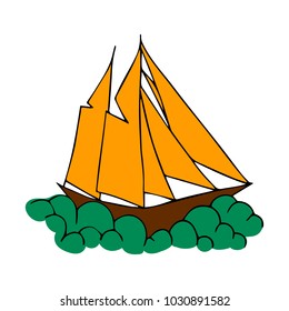 Ship vector illustration. Doodle style. Design, print, logo, decor, textile, paper.