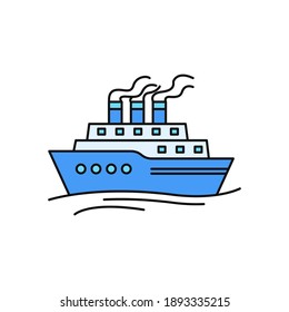 Ship vector illustration isolated on white background. Linear color style of ship icon