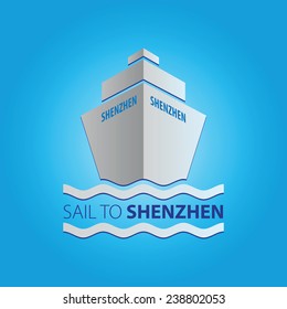 Ship vector illustration with main inscription "Sail to Shenzhen"