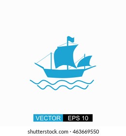Ship vector. Isolated blue icon on white background.