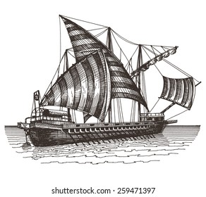 ship vector logo design template.  sailing vessel or transport icon.