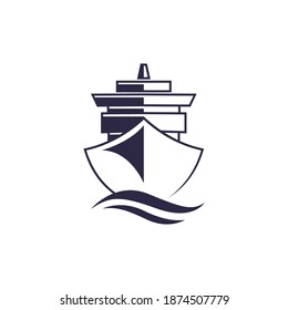 ilustración de la plantilla del logotipo del vector del buque aislada en fondo blanco. imagen del barco. icono de envío. logotipo del buque para la industria del transporte o del transporte. símbolo de barco.