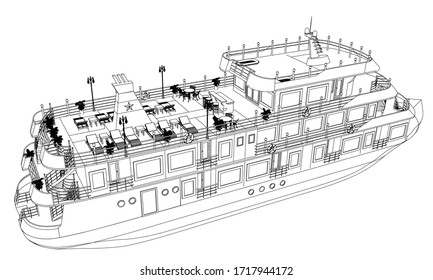 Ship. Vector luxury cruise liner ship isolated on white background. Sea tourism, holiday vacation concept