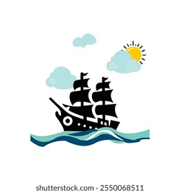Ship Vector On Blue Sea logo design