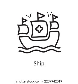 Ship Vector Outline Icon Design illustration. Medieval Symbol on White background EPS 10 File