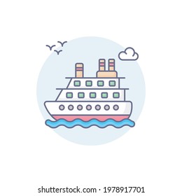 Ship vector round icon style illustration. EPS 10 File