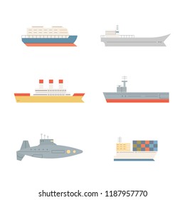 Ship vector. Set of boats. Transport in modern flat design style. Ocean transport vector. Clipart vector