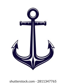 Ship vessel anchor nautical heraldry symbol. Ship metal anchor navy crest object, vessel heavy anchor maritime coat of arms vector symbol. Boat iron hook marine medieval heraldic element or sign