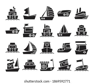 ship and vessel icons set glyph design