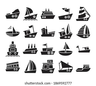 ship and vessel icons set glyph design