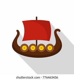 Ship viking icon. Flat illustration of ship viking vector icon for web