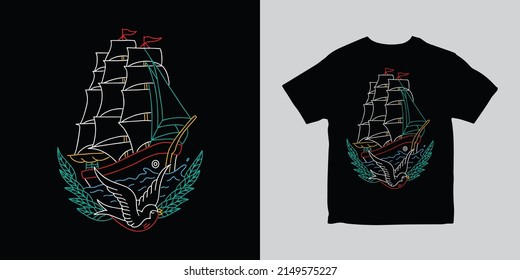 ship vintage illustration tshirt design