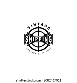 Ship and vintage ship wheel logo design icon vector
