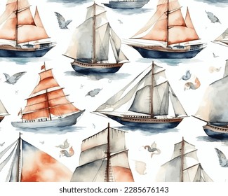 Ship watercolor ship children's