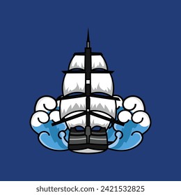 ship with wave clip art vector