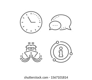 Ship in waves line icon. Chat bubble, info sign elements. Watercraft transport sign. Shipping symbol. Linear ship outline icon. Information bubble. Vector