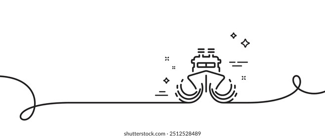 Ship in waves line icon. Continuous one line with curl. Watercraft transport sign. Shipping symbol. Ship single outline ribbon. Loop curve pattern. Vector