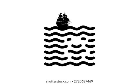 Schiff in Wellen Löwe Gesicht, schwarz einzeln Silhouette