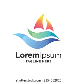 Ship and waves logo design