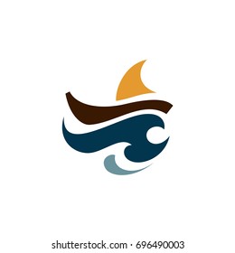 Ship And Waves Logo Design. Water Transportation Icon 