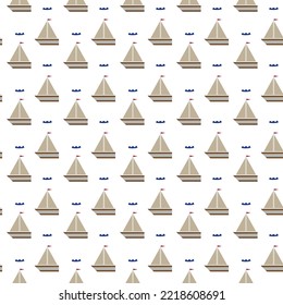 ship and waves. on a white background . pattern. wallpaper . seamless. children's theme