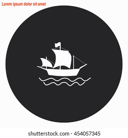 Ship web icon. Gray circle button with white illustration.