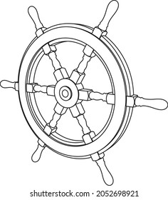 Ship wheel. 3D perspective. Vector thin line