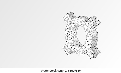 Ship Wheel abstract silhouette. Leadership, circle steering wheel, equipment concept. Abstract, digital, wireframe, low poly mesh, vector white origami 3d illustration. Line dot