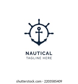 Ship wheel and anchor for boat ship yacht nautical transport logo design vector inspiration svg