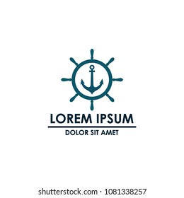 ship wheel and anchor icon vector logo template 