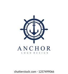 Ship wheel and anchor logo template. Vector Illustration Isolated on a White Background