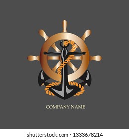 Ship wheel and anchor logo template. Vector Illustration Isolated on a White Background - Vector
