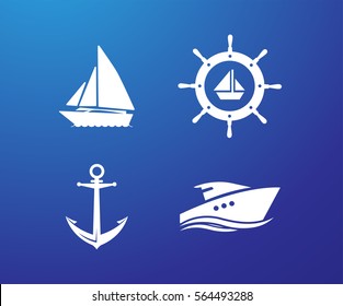 Ship, Wheel, Anchor and Yacht logo - isolated vector illustration