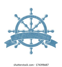 Ship Wheel With Banner. Nautical Emblem. Vector