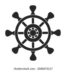 Ship wheel black vector of icon.Black vector icon helm of ship. Isolated illustration of wheel boat on white background.
