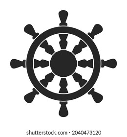 Ship wheel black vector of icon.Black vector icon helm of ship. Isolated illustration of wheel boat on white background.