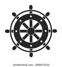Ship wheel black vector of icon.Black vector icon helm of ship. Isolated illustration of wheel boat on white background.