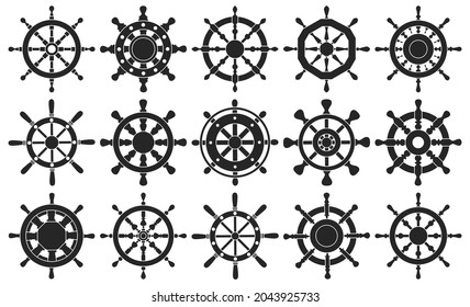 Ship wheel black vector set illustration of icon.black vector collection icon helm of sh p. Isolated illustration of set wheel boat on white background.