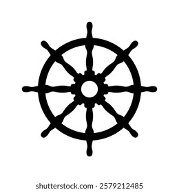 Ship wheel black and white flat vector icon and clip art design