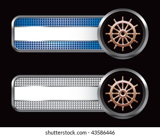 ship wheel blue and silver checkered banners