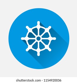 Ship wheel. Boat steering wheel icon. Vector illustration on blue background. Flat image ship wheel with long shadow. Layers grouped for easy editing illustration. For your design.