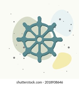 Ship wheel. Boat steering wheel icon.  White vector icon on multicolored background.