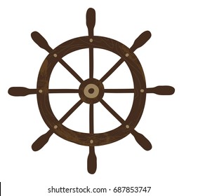 Ship wheel, cartoon illustration on white background.